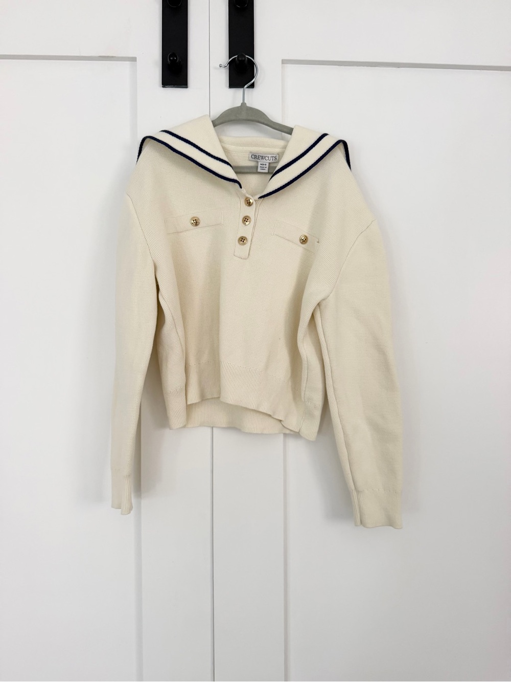Crewcuts Cream Sailor-Collar Knit Sweater